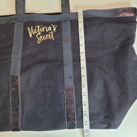 Victoria's Secret Sparkle Large Black Weekender Zippered Tote Bag - Picture 8 of 12